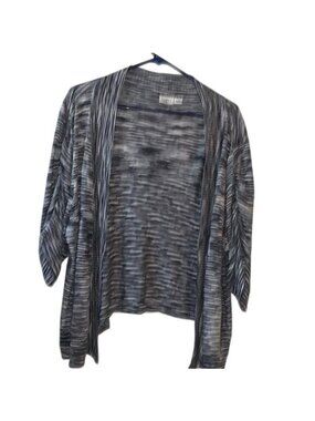 Cato Woman Open Front Cardigan 22/24W Gray/Black Striped 60% Cotton 40% Rayon